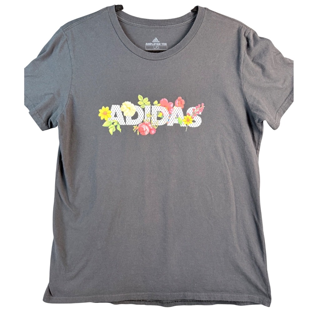 Adidas Amplifier Tee Womens Large Black Floral Graphic Short Sleeve T-Shirt